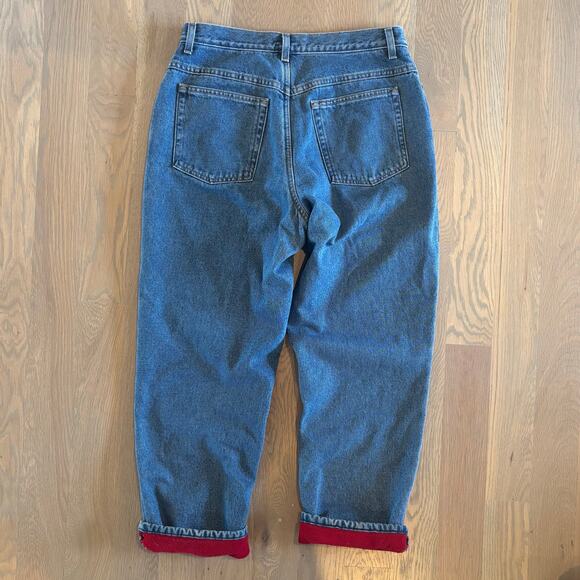 LL Bean Original Fit Relaxed Jeans Red Fleece Lined Straight Womens 12 Petite - Picture 5 of 8